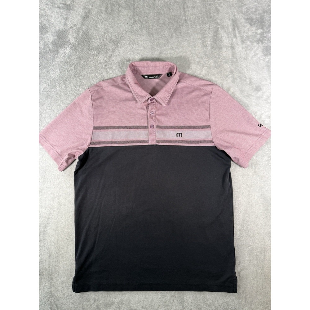 Travis Mathew Shirt Men Large Pink Black Short Sleeve Polo Golf Color Block